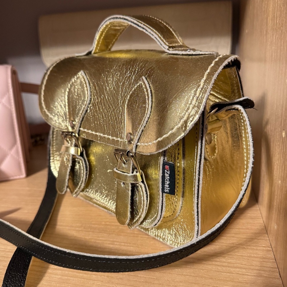 Zatchels UK Gold Leather Small Crossbody Bag
